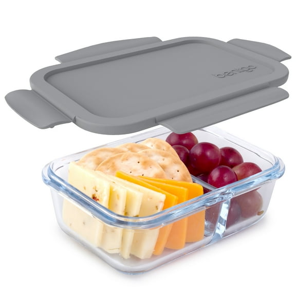 Bentgo Glass Snack (Gray) – 2-Compartment Bento-Style Glass Food Storage for Snacks and Small Meals | Ideal for Meal Prep, Leftovers, and Portion Control – FDA-Approved, BPA-Free, Food-Safe Materials