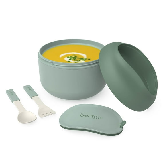 Bentgo Bowl - Insulated Leak-Resistant Bowl with Collapsible Utensils, Snack Compartment and Improved Easy-Grip Design for On-the-Go - BPA-Free, 21.2 oz (Khaki Green