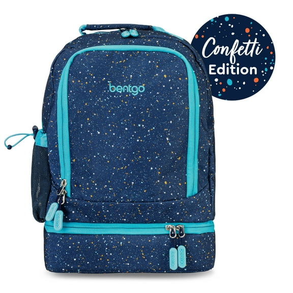 Bentgo® Kids 2-in-1 Backpack & Insulated Lunch Bag - Confetti Designed 16” Backpack for School & Travel - , Durable, Water Resistant, Padded, & Large Compartments (Confetti Edition - Abyss Blue)