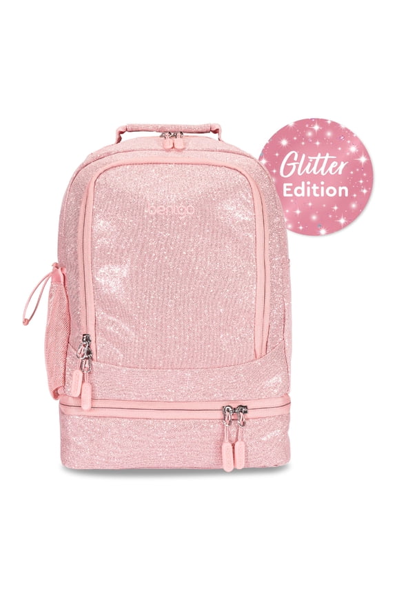 ® Kids 2-in-1 Backpack & Insulated Lunch Bag - Glitter Designed 16” Backpack for School & Travel - Durable, Water Resistant, Padded, & Large Compartments (Glitter Edition - Petal Pink)