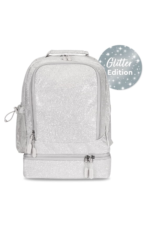 ® Kids 2-in-1 Backpack & Insulated Lunch Bag - Glitter Designed 16” Backpack for School & Travel - , Durable, Water Resistant, Padded, & Large Compartments (Glitter Edition - Silver)