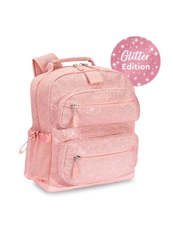Kids Backpack - Glitter Designed Lightweight 14” Backpack for School, Travel & Daycare - Roomy Interior, Durable & Water-Resistant Fabric & Loop for Lunch Bag (Glitter Edition - Petal Pink)
