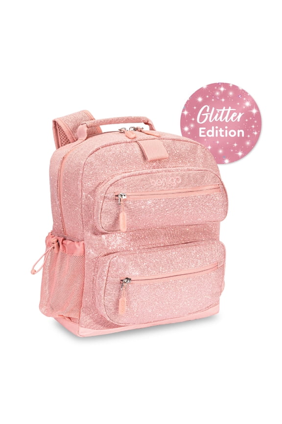 Kids Backpack - Glitter Designed Lightweight 14” Backpack for School, Travel & Daycare - Roomy Interior, Durable & Water-Resistant Fabric & Loop for Lunch Bag (Glitter Edition - Petal Pink)