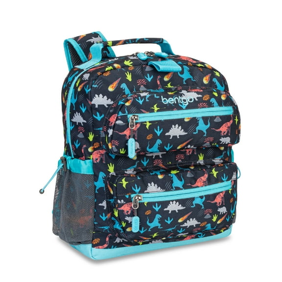 Bentgo Kids Backpack - Lightweight 14” Backpack in Unique Prints for School, Travel, & Daycare - Roomy Interior, Durable & Water-Resistant Fabric, & Loop for Lunch Bag (Dinosaur)