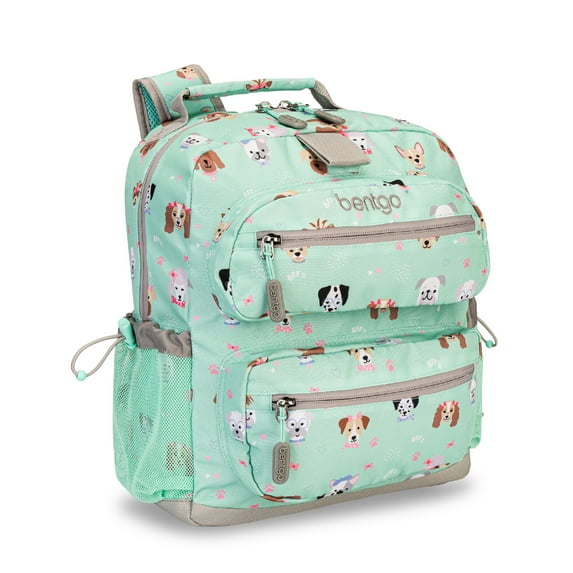 Bentgo Kids Backpack - Lightweight 14” Backpack in Unique Prints for School, Travel, & Daycare - Roomy Interior, Durable & Water-Resistant Fabric, & Loop for Lunch Bag (Puppy Love)