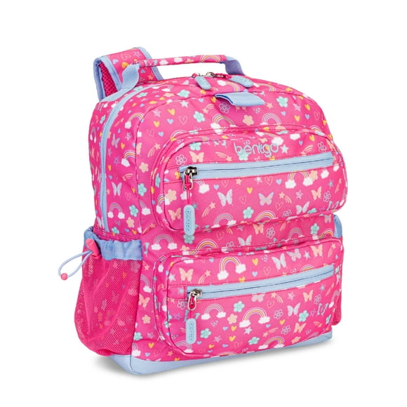 Bentgo Kids Backpack - Lightweight 14” Backpack in Unique Prints for School, Travel, & Daycare - Roomy Interior, Durable & Water-Resistant Fabric, & Loop for Lunch Bag (Rainbows)