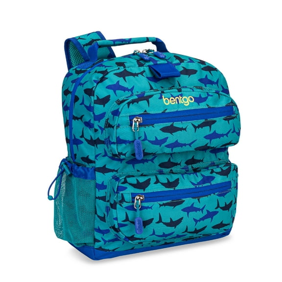 Bentgo Kids Backpack - Lightweight 14” Backpack in Unique Prints for School, Travel, & Daycare - Roomy Interior, Durable & Water-Resistant Fabric, & Loop for Lunch Bag (Shark)