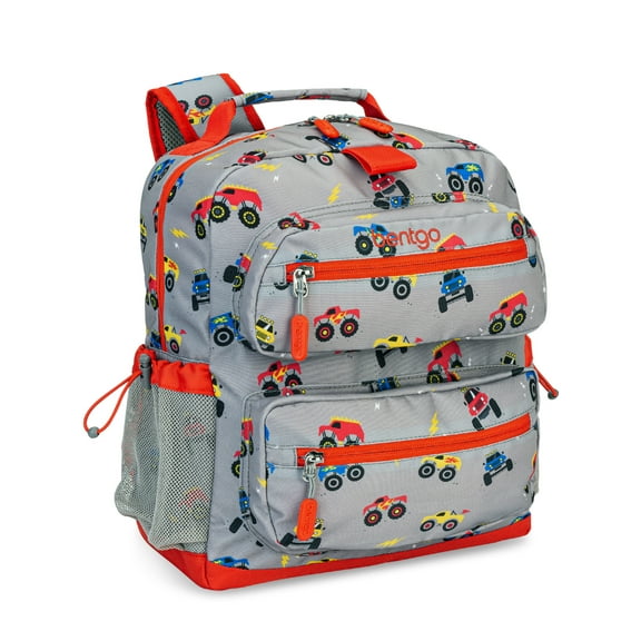 Bentgo Kids Backpack - Lightweight 14” Backpack in Unique Prints for School, Travel, & Daycare - Roomy Interior, Durable & Water-Resistant Fabric, & Loop for Lunch Bag (Trucks)