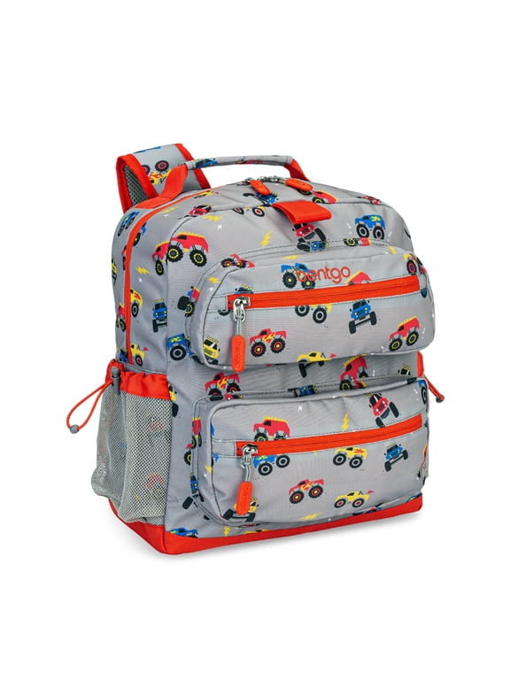 Kids Backpack - Lightweight 14” Backpack in Unique Prints for School, Travel, & Daycare - Roomy Interior, Durable & Water-Resistant Fabric, & Loop for Lunch Bag (Trucks)
