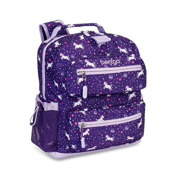 Bentgo Kids Backpack - Lightweight 14” Backpack in Unique Prints for School, Travel, & Daycare - Roomy Interior, Durable & Water-Resistant Fabric, & Loop for Lunch Bag (Unicorn)