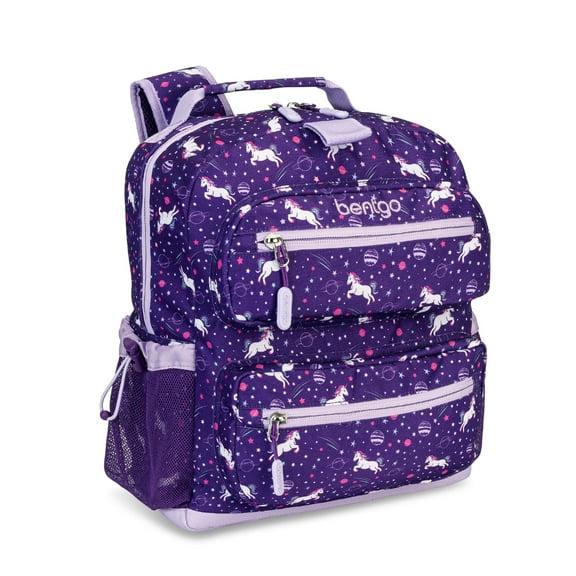 Bentgo Kids Backpack - Lightweight 14” Backpack in Unique Prints for School, Travel, & Daycare - Roomy Interior, Durable & Water-Resistant Fabric, & Loop for Lunch Bag (Unicorn)