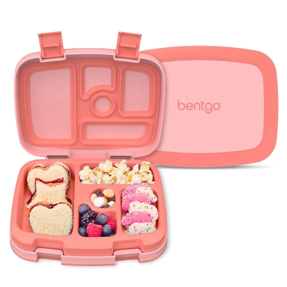 Bentgo Kids Bento-Style 5-Compartment Leak-Proof Lunch Box - Ideal Portion Sizes for Ages 3 to 7 - Durable, Drop-Proof, Dishwasher Safe, BPA-Free, & Made with Food-Safe Materials (Coral)