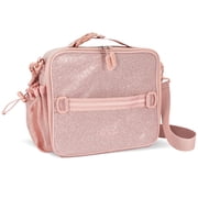 Bentgo® Kids Lunch Bag - Glitter Design for Ages 3+, Durable, Double Insulated, Water-Resistant Fabric, Interior & Exterior Zippered Pockets, Water Bottle Holder - (Glitter Edition - Petal Pink)