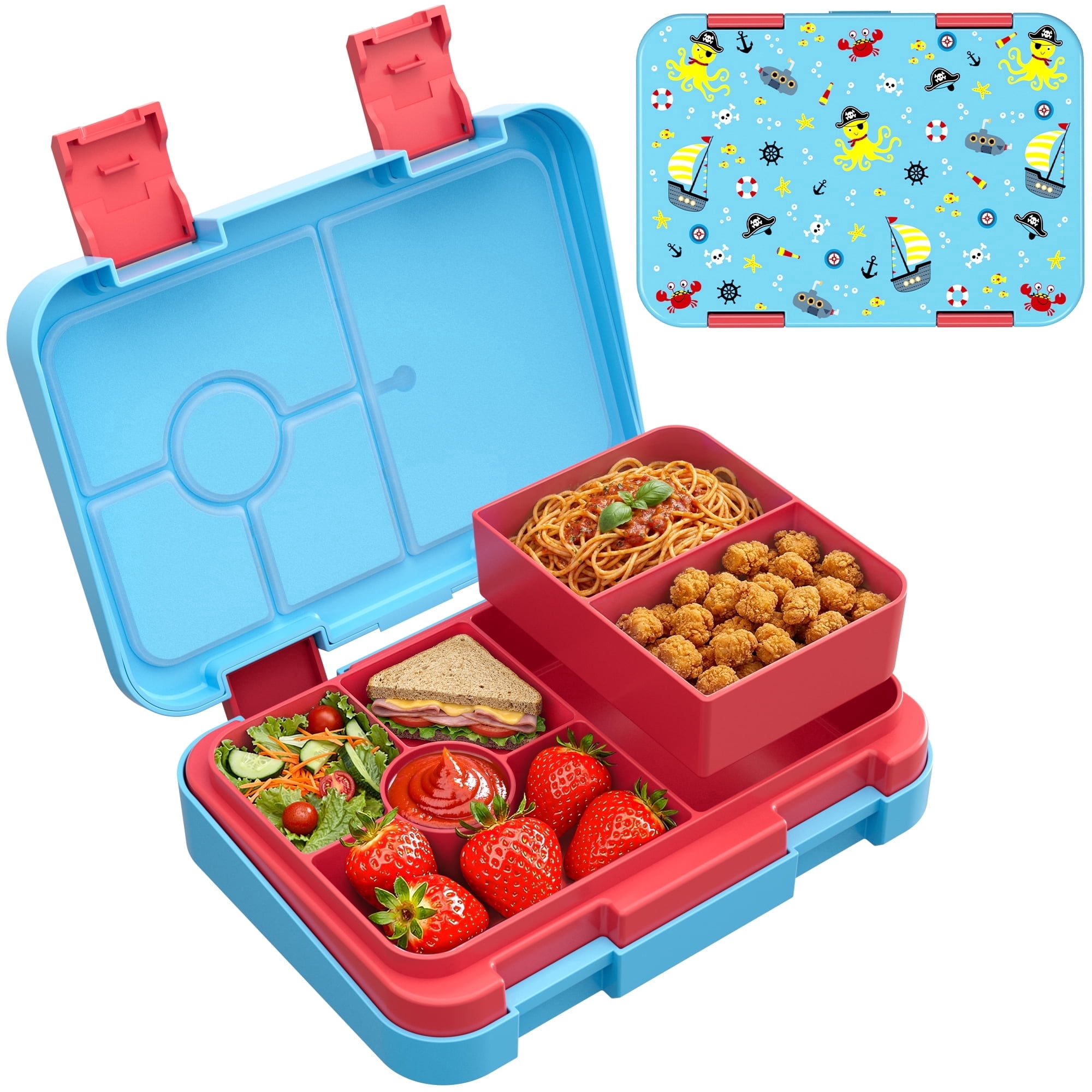 QCQHDU, Bento Kids Lunch Box, Pink Patterned, 6 Compartments