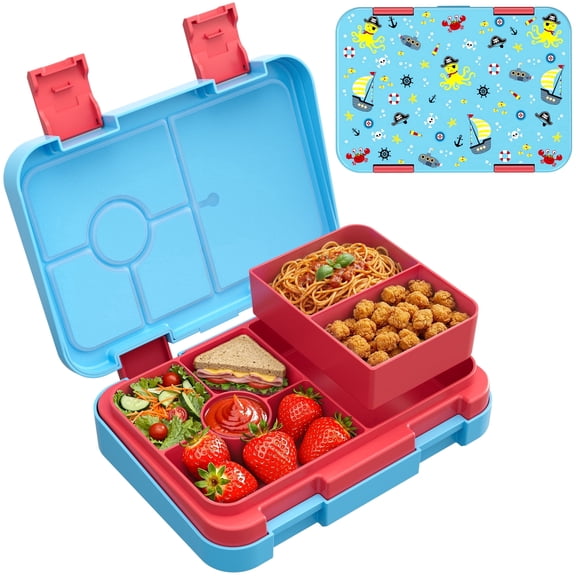 Bento Kids Lunch Box, 6 Compartments BPA Free Bento Box for Kids, Lunch Containers, Dishwasher Safe Back to School Snack Lunch Box, Ideal Portion Sizes On-the-Go Meal, Ages 3+,School(Light Blue)