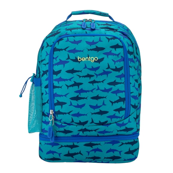 Bentgo Kids 2-in-1 Backpack & Insulated Lunch Bag - Durable 16” Backpack & Lunch Container in Unique Prints for School & Travel - Water Resistant, Padded & Large Compartments (Shark)