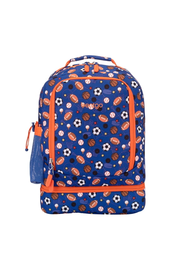 Kids 2-in-1 Backpack & Insulated Lunch Bag - Durable 16” Backpack & Lunch Container in Unique Prints for School & Travel - Water Resistant, Padded & Large Compartments (Sports)