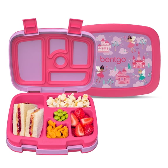 Bentgo Kids Prints Leak-Proof, 5-Compartment Bento-Style Kids Lunch Box - Ideal Portion Sizes for Ages 3-7, Durable, Drop-Proof, Dishwasher Safe, BPA-Free Materials (Fairies)