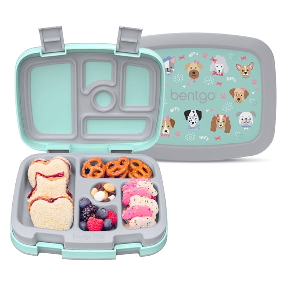 Bentgo Kids Prints Leak-Proof, 5-Compartment Bento-Style Kids Lunch Box - Ideal Portion Sizes for Ages 3-7, Durable, Drop-Proof, Dishwasher Safe, BPA-Free Materials (Puppy Love)