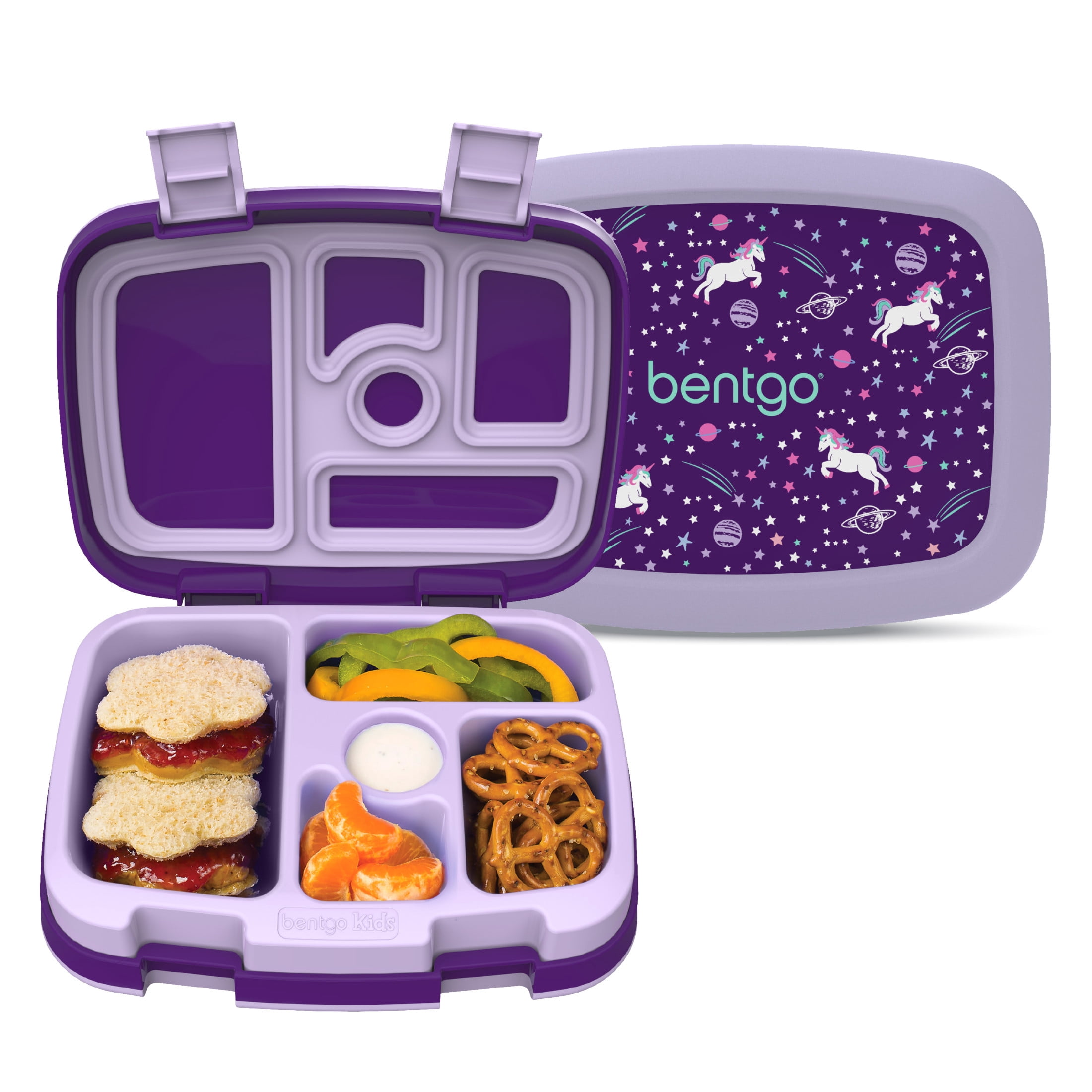 Bentgo Kids Prints Leak-Proof, 5-Compartment Bento-Style Kids Lunch Box - Ideal Portion Sizes for Ages 3-7, Durable, Drop-Proof, Dishwasher Safe, PFAS- & BPA-Free Materials (Unicorn)