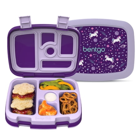 Bentgo Kids Prints Leak-Proof, 5-Compartment Bento-Style Kids Lunch Box - Ideal Portion Sizes for Ages 3-7, Durable, Drop-Proof, Dishwasher Safe, PFAS- & BPA-Free Materials (Unicorn)