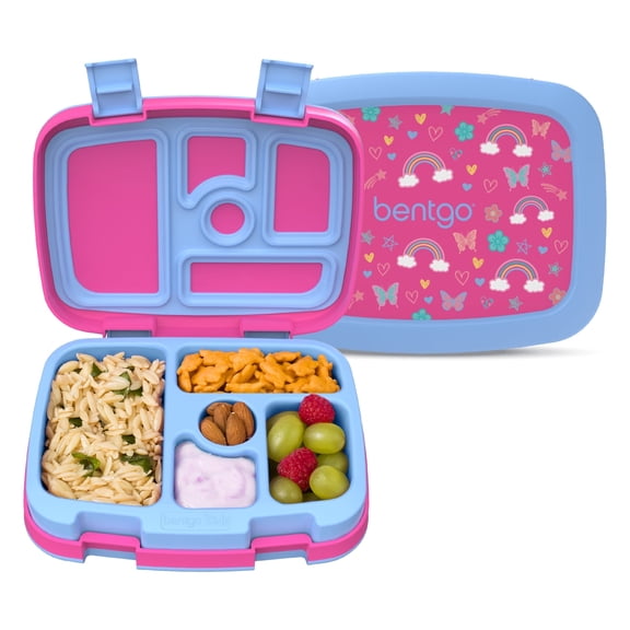 Bentgo Kids Prints Leak-Proof, 5-Compartment Bento-Style Kids Lunch Box - Ideal Portion Sizes for Ages 3-7, Durable, Drop-Proof, Dishwasher Safe, BPA-Free Materials (Rainbows and Butterflies)