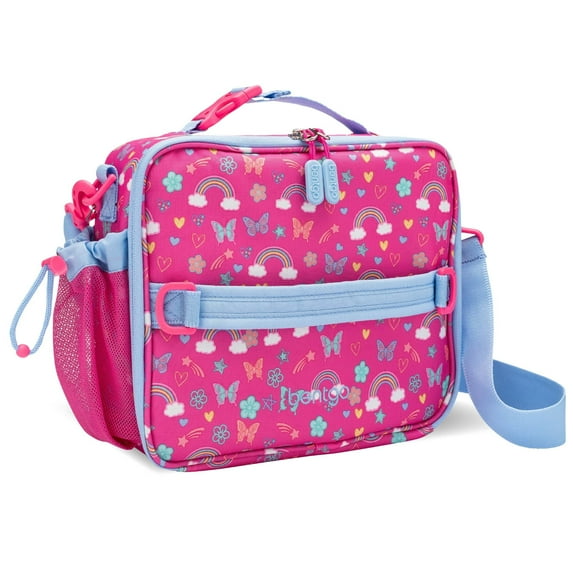Bentgo Kids Lunch Bag - Double-Insulated, Reusable Lunch Bag for Kids 3+ with Adjustable Strap; Holds Lunch Box/Water Bottle/Snacks; Easy-Clean, Water-Resistant & Pockets (Rainbows & Butterflies)