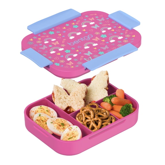 Open Box Bentgo Kids Snap & Go Leak-Proof Lunch Box - Rainbows and Butterflies, Leak-Proof Bento Lunch Box for Kids, Durable, BPA-Free, Dishwasher Safe, Perfect for School Lunches