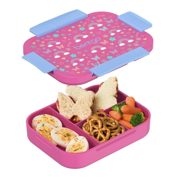 Bentgo Kids Snap & Go Leak-Proof Lunch Box - Rainbows and Butterflies, Leak-Proof Bento Lunch Box for Kids, Durable, BPA-Free, Dishwasher Safe, Perfect for School Lunches