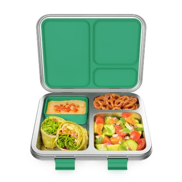 Bentgo Kids Stainless Steel Leak-Resistant Lunch Box - Bento-Style, 3 Compartments, and Bonus Silicone Container for Meals On-the-Go - Eco-Friendly, Dishwasher Safe, BPA-Free (Green)