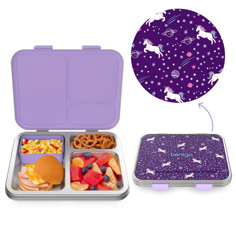 Bentgo Kids Stainless Steel Prints Leak-Resistant Lunch Box - New Improved  2022 Bento-Style with Updated Latches, 3 Compartments & Bonus Container -  Eco-Friendly, Dishwasher Safe, BPA-Free (Unicorn) 