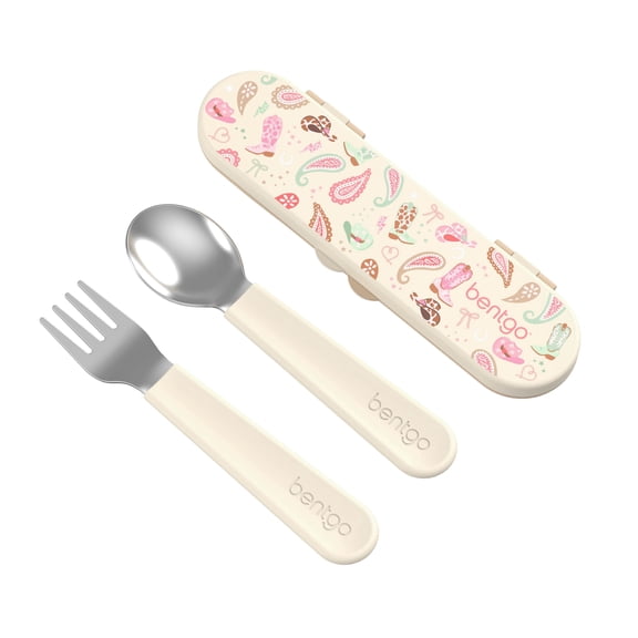 Bentgo Kids Stainless Steel Utensil Set - Reusable Fork, Spoon & Storage Case, PFAS- & BPA-Free, Easy-Grip Handles, Lightweight, Dishwasher Safe, School Lunch, Travel & Outdoors (NEW Cowgirl Dreams)