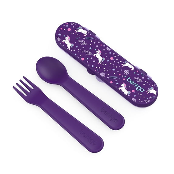 Bentgo Kids Utensil Set - Reusable Plastic Fork, Spoon & Storage Case - BPA-Free Materials, Easy-Grip Handles, Dishwasher Safe - Ideal for School Lunch, Travel, & Outdoors (Unicorn)