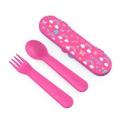Bentgo Kids Utensil Set - Reusable Plastic Fork, Spoon, & Storage Case Made From BPA-Free Materials, Dishwasher Safe - Ideal for School Lunch, Travel, Outdoor Use (Rainbows and Butterflies)