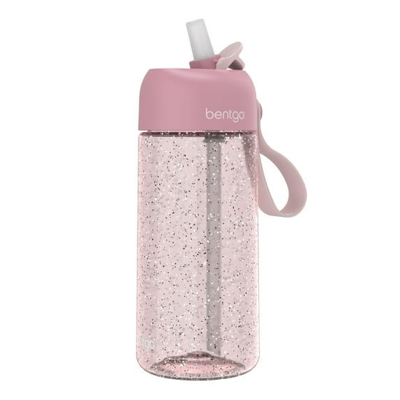 Bentgo Kids Water Bottle - Leak-Proof, Durable Tritan, BPA-Free 15 oz. Cup for Kids/Toddlers Ages 3+, - Safe Sip Spout, Carrying Handle, & Dishwasher Safe for School (Glitter Edition - Petal Pink)