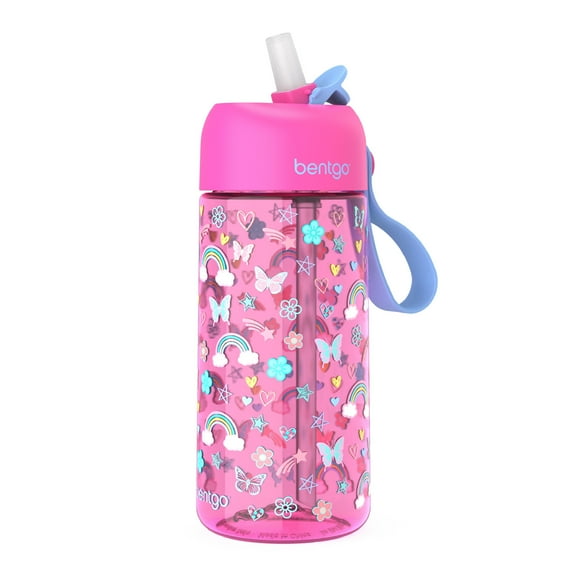 bentgo Plastic Water Bottle 15 oz. Rainbows & Butterflies (BGKDWB1-RBO)