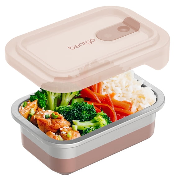 Bentgo MicroSteel Heat & Eat Container – Microwave-Safe, Leak-Proof, Easy-to-Clean, Lightweight Stainless Steel Reusable Food Storage with Airtight Silicone Lid (Snack Size; 2-Cup Capacity; Rose)