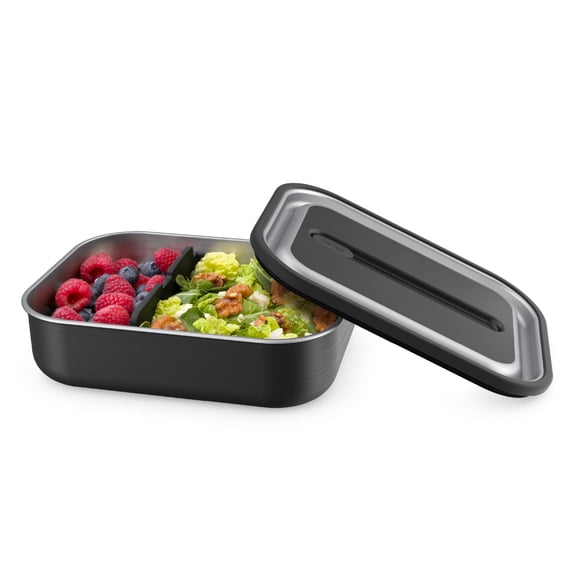 Bentgo Microsteel Leak-proof Lunch Box - Microwave-safe Oven-safe Bento-style Container With Removable Divider Airtight Lid Sustainable Design Odor & Stain Resistant (carbon Black)
