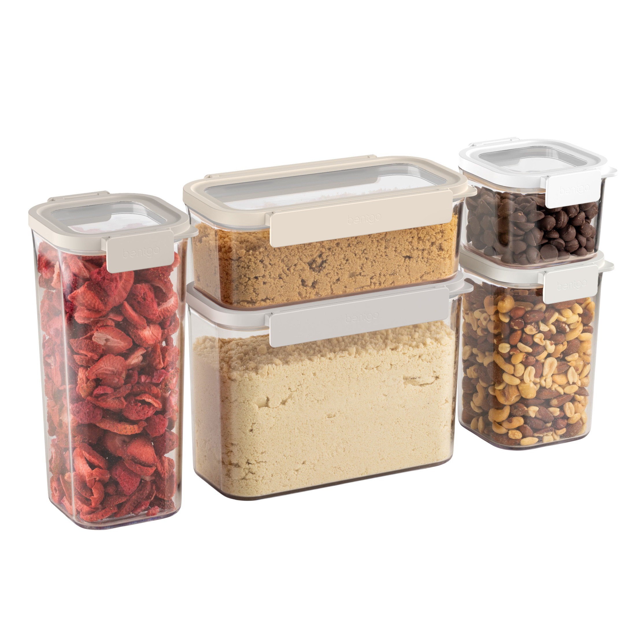 Bentgo Pantry - 10-Piece Airtight Food Storage Containers, Clear, Stackable Kitchen & Pantry Organization, Locking Lids for Freshness, BPA-Free Plastic - Ideal for Sugar, Flour, & More (White Stone)