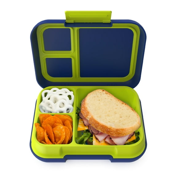 Bentgo® Pop - Leak-Proof Lunch Box & Removable Divider for Ages 8+ & Teens - Lunch Container Holds 5 Cups of Food; 3-4 Compartments; Microwave/Dishwasher Safe; 2 Year Warranty (Navy Blue/Chartreuse)