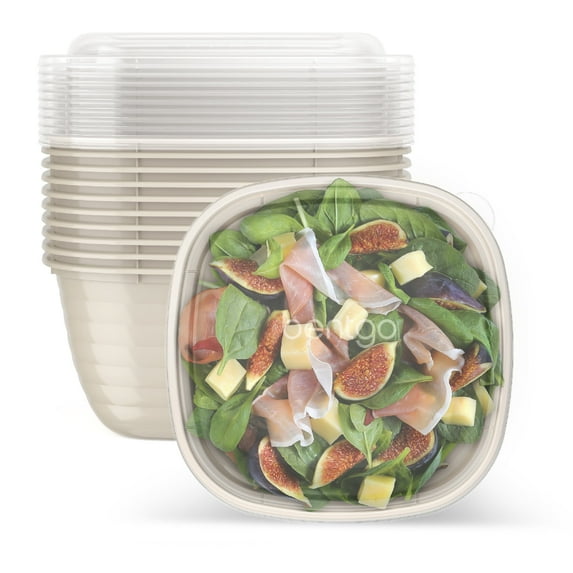 Bentgo Prep - 1-Compartment Bowls with Custom-Fit Lids - Reusable, Microwave Safe, Durable, & BPA-Free, Freezer & Dishwasher Safe Meal Prep Food Storage - 10 Bowls & Lids (White Stone Tan)