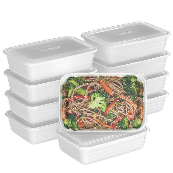 Bentgo Prep - 20-Piece 1-Compartment Reusable Meal Prep Containers with Lids, PFAS & BPA Free Materials, Durable, Microwave, Freezer, & Dishwasher Safe To Go Food Storage (White)