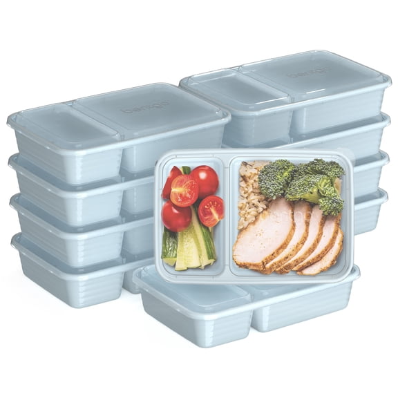 Bentgo Prep - 20-Piece 2-Compartment Reusable Meal Prep Containers with Lids, PFAS & BPA Free Materials, Durable, Microwave, Freezer, & Dishwasher Safe To Go Food Storage (Sky)