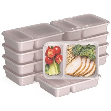 Bentgo® Prep 2-Compartment Containers - 20-Piece Meal Prep Kit with 10 Trays & 10 Custom-Fit Lids - Durable Microwave, Freezer, Dishwasher Safe Reusable BPA-Free Food Storage Containers- Blush Pink