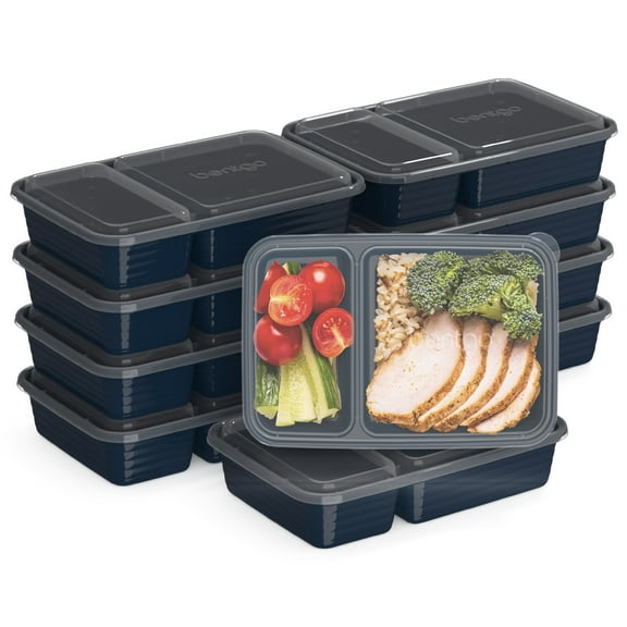 Bentgo Prep - 20-Piece 2-Compartment Reusable Meal Prep Containers with Lids, PFAS & BPA Free Materials, Durable, Microwave, Freezer, & Dishwasher Safe To Go Food Storage (Navy Blue)