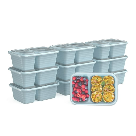 Bentgo Prep - 2-Compartment Snack Containers with Lids - Reusable, Microwaveable, Durable & BPA-Free, Freezer and Dishwasher-Safe Meal Prep Food Storage - 10 Trays & 10 Lids (Sky)