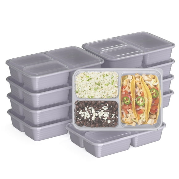 Bentgo Prep - 20-Piece 3-Compartment Reusable Meal Prep Containers with Lids, PFAS & BPA Free Materials, Durable, Microwave, Freezer, & Dishwasher Safe To Go Food Storage (Lilac)