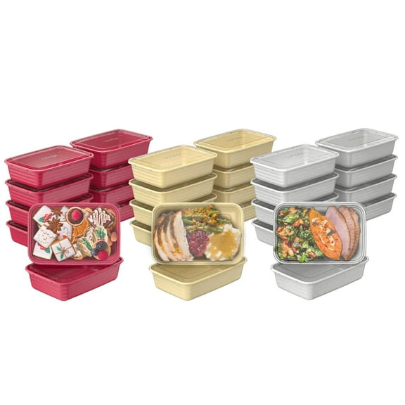 Bentgo Prep 60-Piece Holiday Food Storage Set - 1-Compartment Meal Prep Containers, 4-Cup Capacity, Reusable, Durable, PFAS & BPA-Free, Microwave/Freezer/Dishwasher Safe (Holiday Glitter Collection)