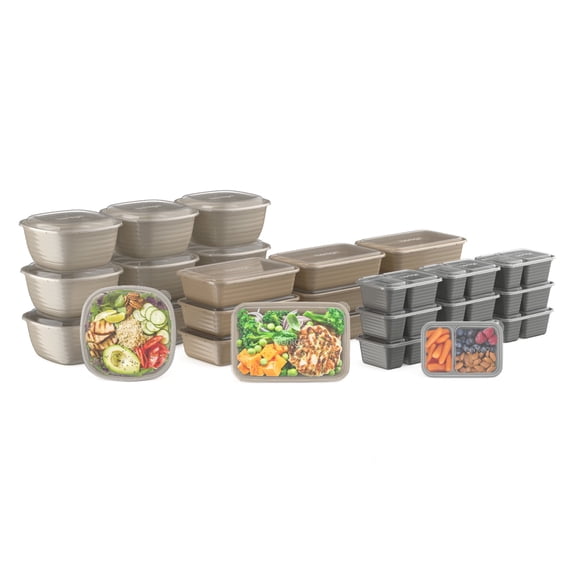 Bentgo Prep 60-Piece Variety Meal Prep Kit - Reusable & BPA-Free Food Containers 1-Compartment Trays, Prep Bowls, & Snack Boxes - Microwave, Freezer, & Dishwasher Safe (Gleam Metallics)