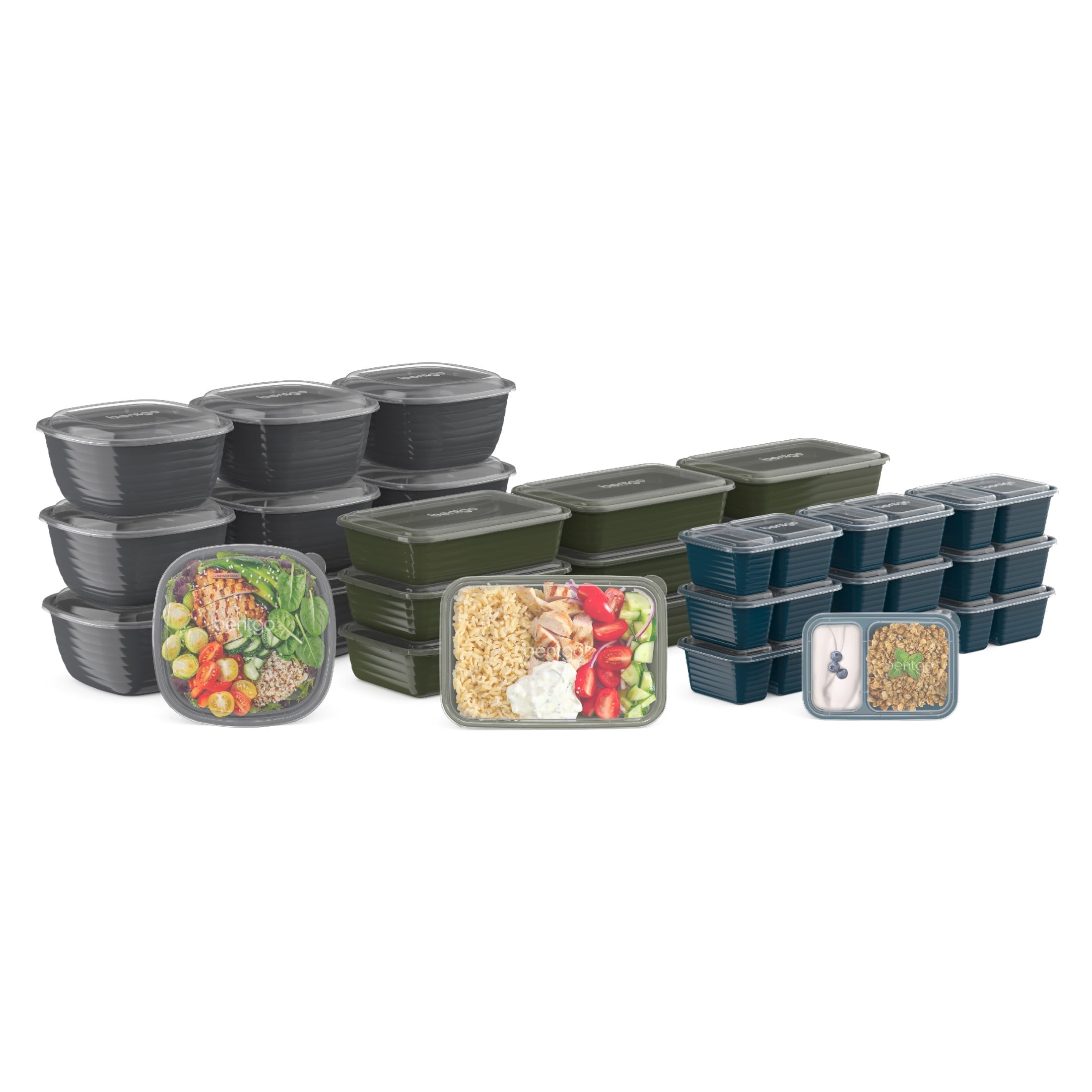 Bentgo Prep 60-Piece Variety Meal Prep Kit - Reusable & BPA-Free Food Containers 1-Compartment Trays, Prep Bowls, & Snack Boxes - Microwave, Freezer, & Dishwasher Safe (Rich Shades)